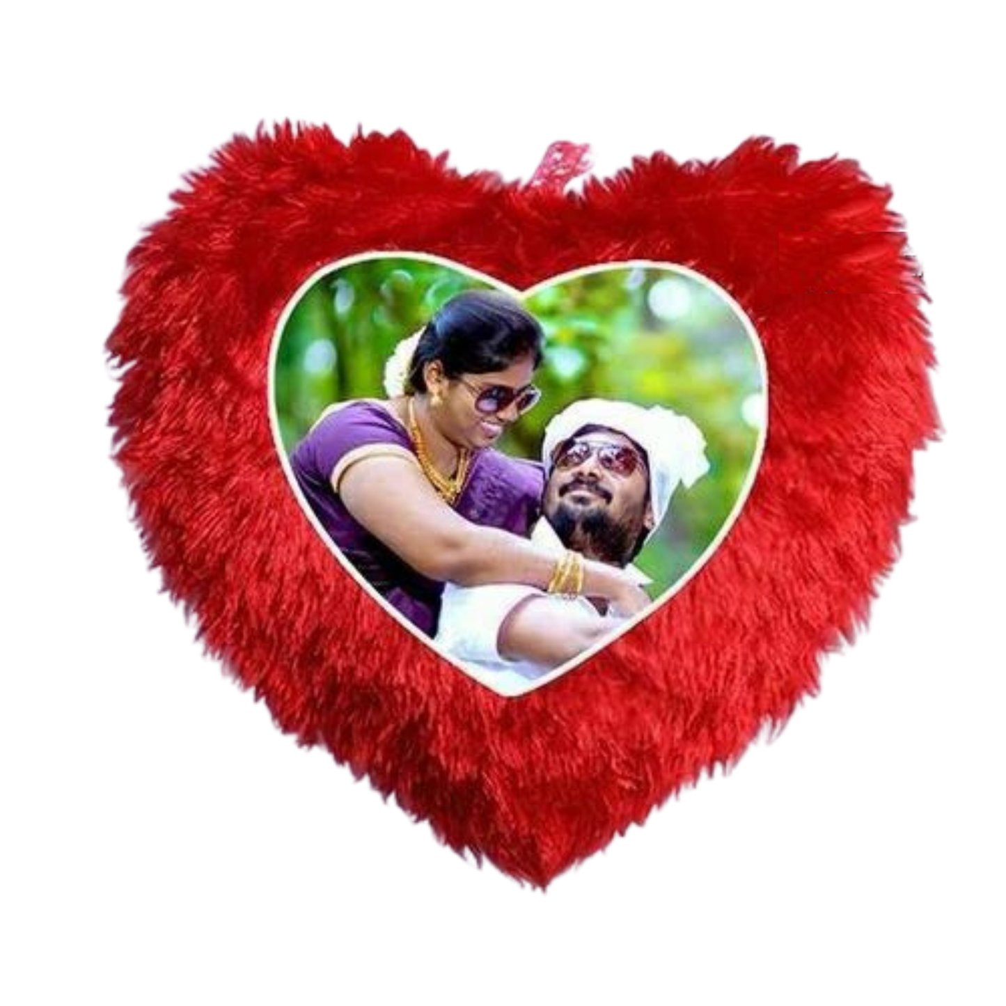 Single Side Heart Shape Fur Cushion (Red)