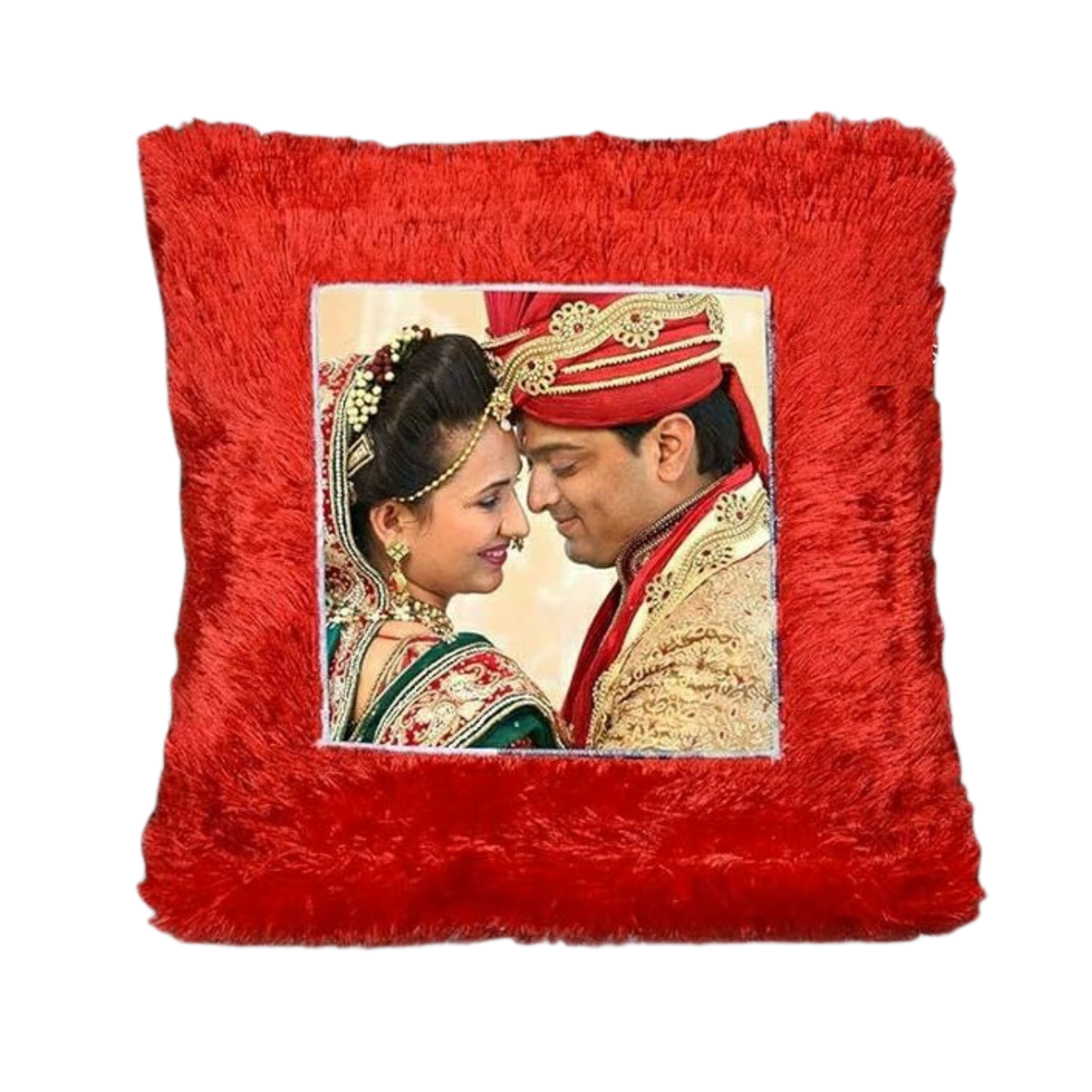 Square Shape Fur Cushion (Red)
