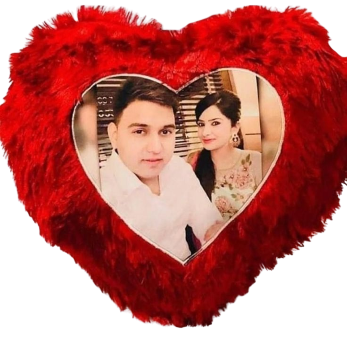 Single Side Heart Shape Fur Cushion (Red)