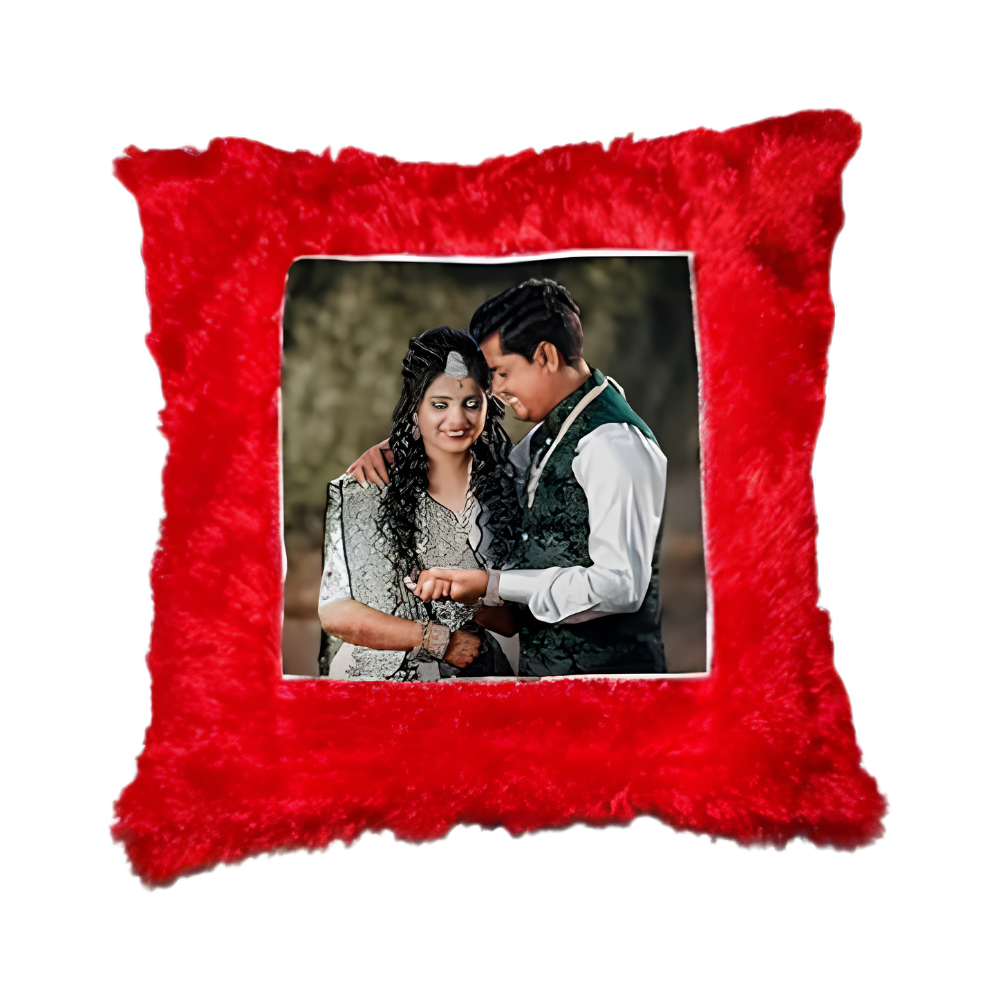 Square Shape Fur Cushion (Red)