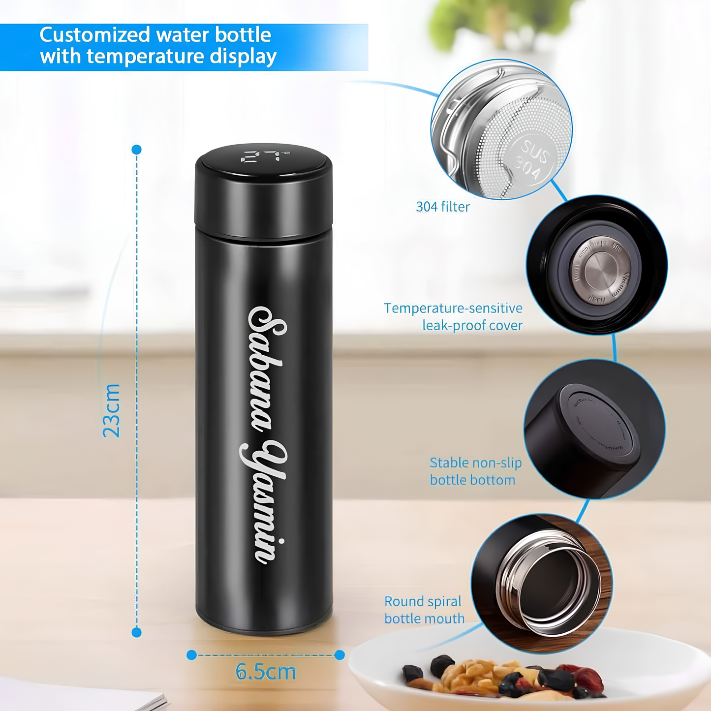 LED Temperature Display Bottle (Black)